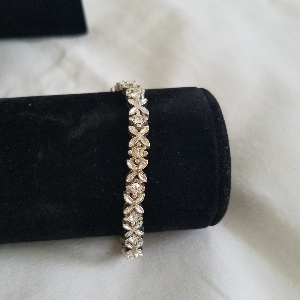 Tennis Style Silver Tone & CZ Bracelet